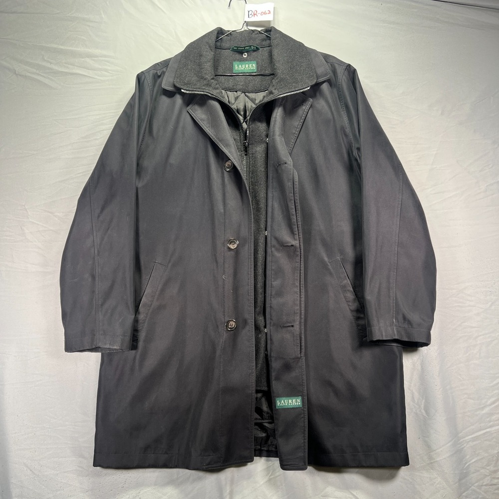 Lauren Ralph Lauren Pea Coat Mens 46L Black With Removable Liner Black City